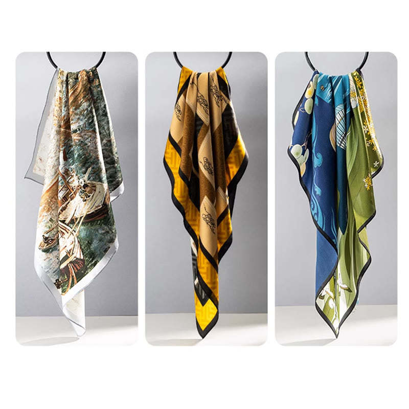 Jungle Oil Painting Auspicious Clouds 100% Mulberry Silk Scarf Premium Grade 6A Double-sided Silk Neck Scarf