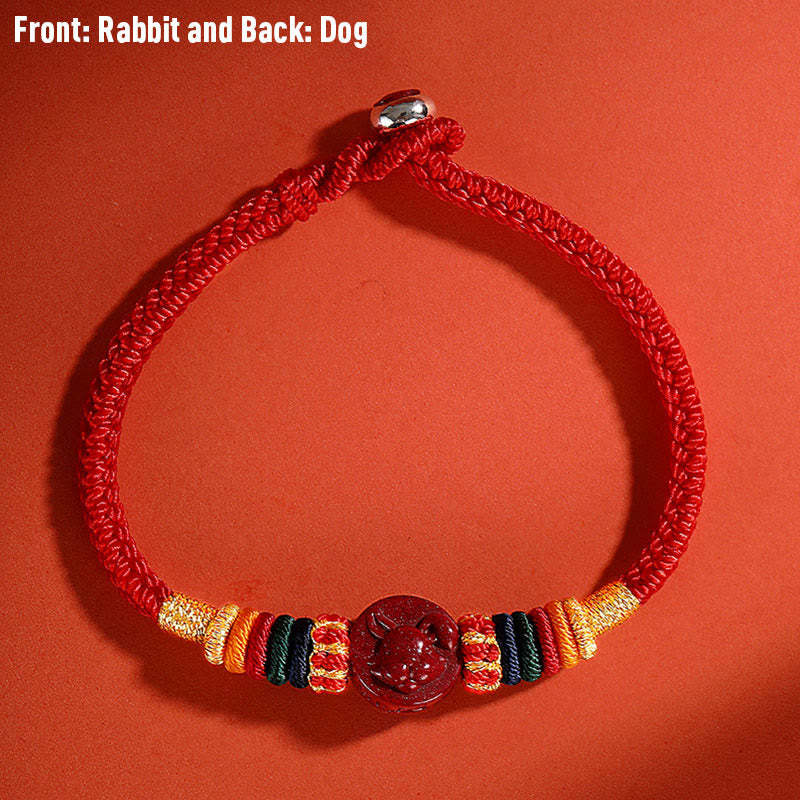 Year of the Dragon 925 Sterling Silver Chinese Zodiac Cinnabar Auspicious Matches Blessing Bracelet