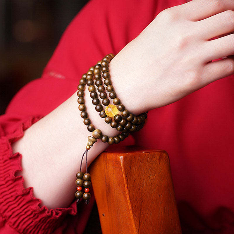 108 Mala Beads 999 Gold Brunei Agarwood Heart Sutra Amber Red Agate Strength Meditation Bracelet