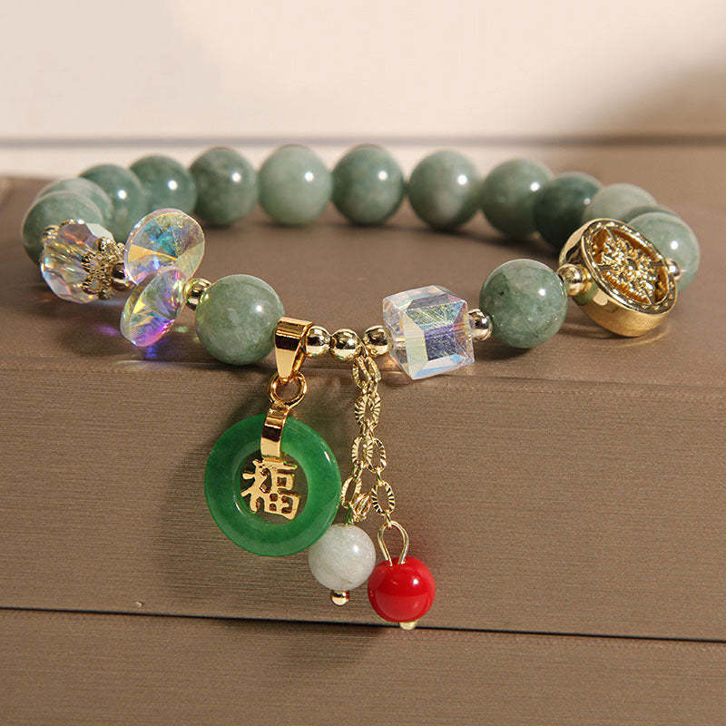 Strawberry Quartz Jade Fu Character Charm Healing Bracelet