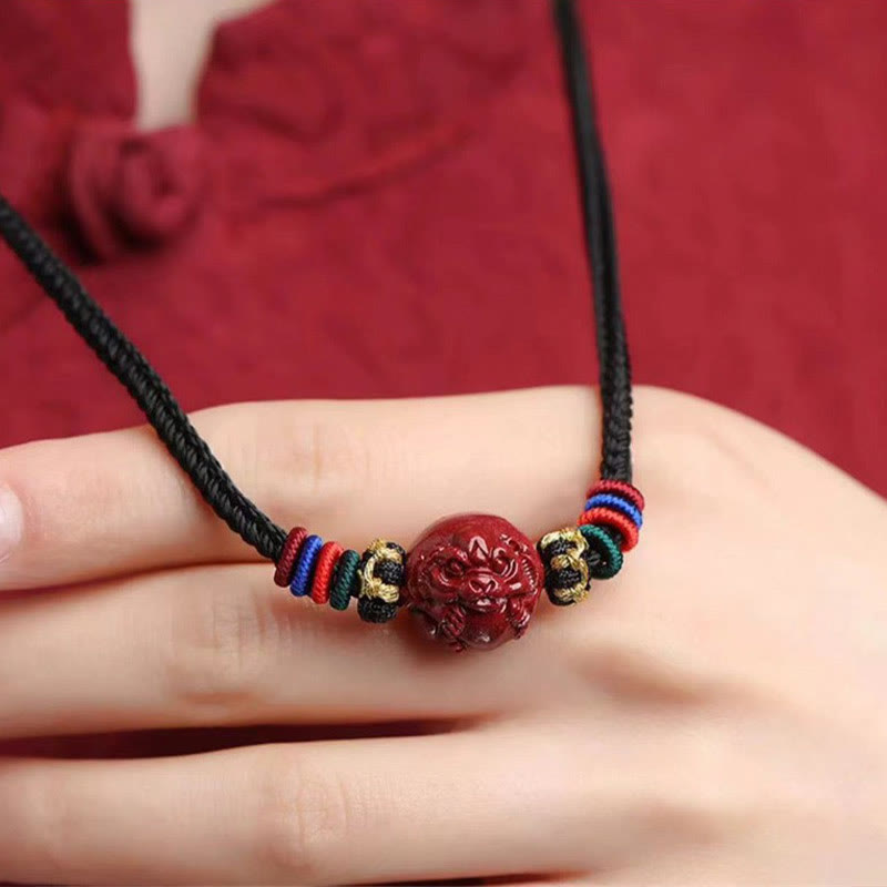 Cinnabar Chinese Zodiac Black String Blessing Necklace Pendants