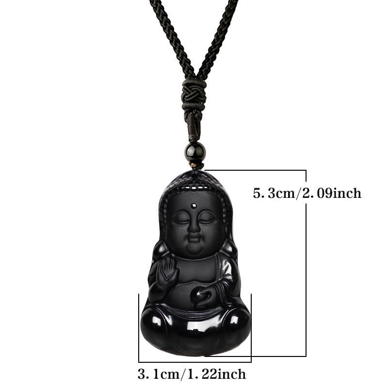 Natural Black Obsidian Crystal mystic zen Strength Protection Amulet Lucky Charm Pendant Necklace