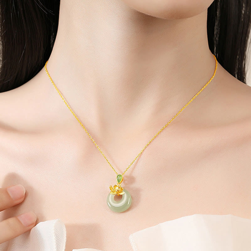 Jade Lotus Abundance String Necklace Pendant