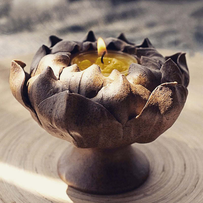 Lotus Flower Ceramic Candle Holder Incense Burner Home Offering Decoration
