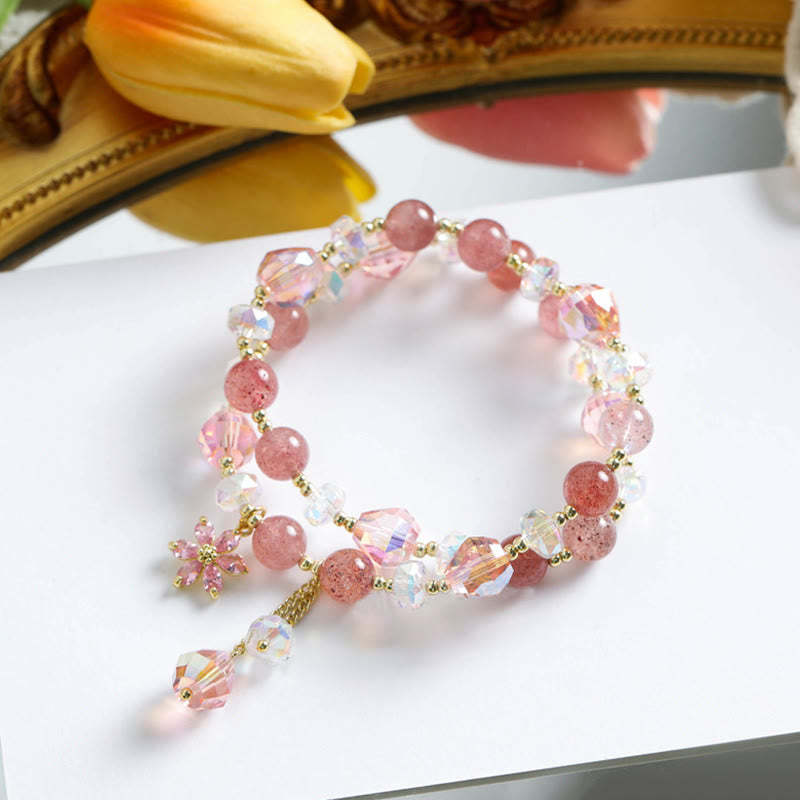 Strawberry Quartz Zircon Flower Healing Double Wrap Bracelet