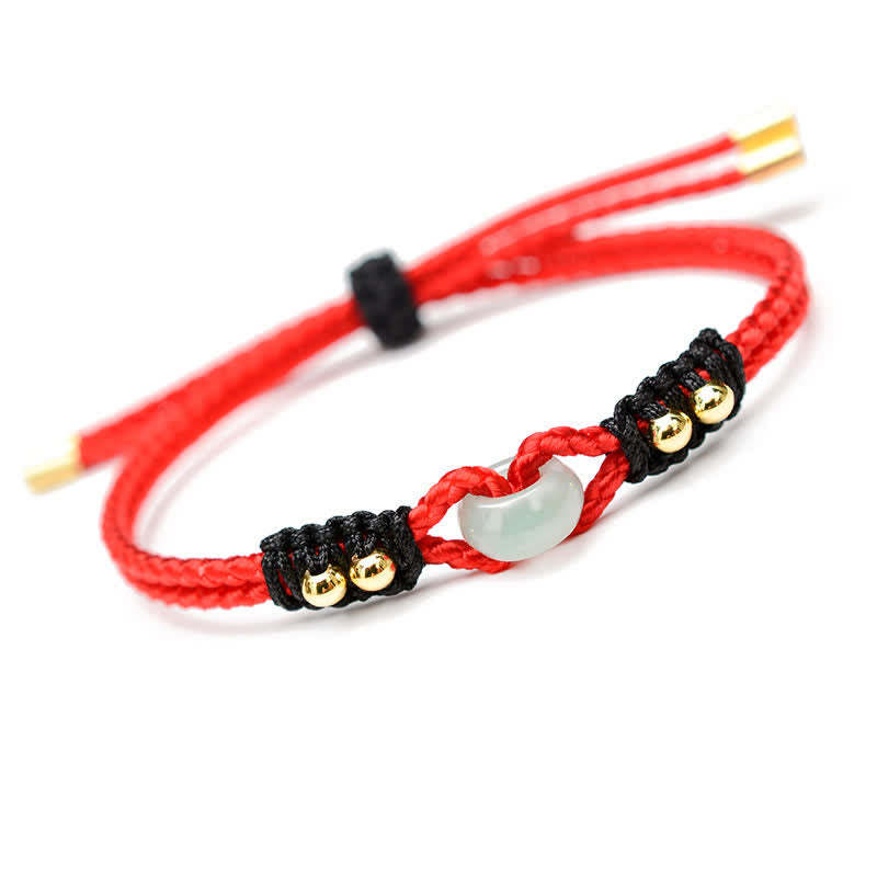Round Peace Buckle Jade Abundance Wealth String Bracelet