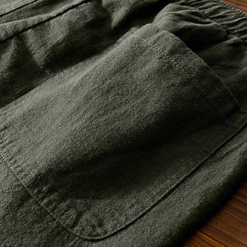 Casual Solid Color Simple Design Drawstring Ramie Linen Men's Pants With Pockets
