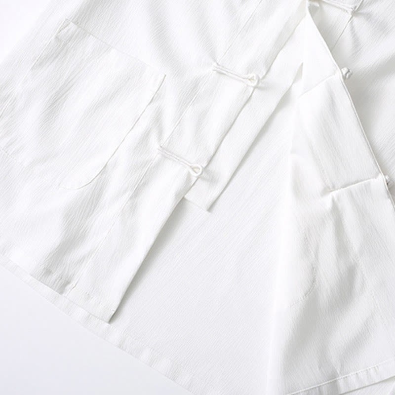 Tang Frog-Button Short Sleeve Shirt Wide Leg Pants Men's Suit