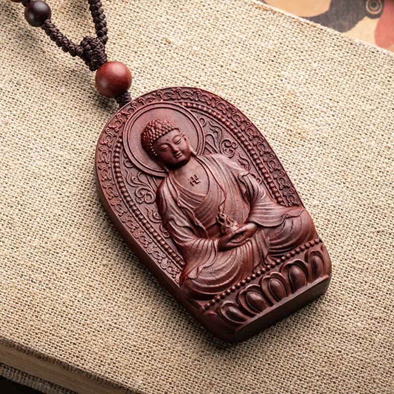 Chinese Zodiac Natal mystic zen Small Leaf Red Sandalwood Lotus Protection Necklace Pendant