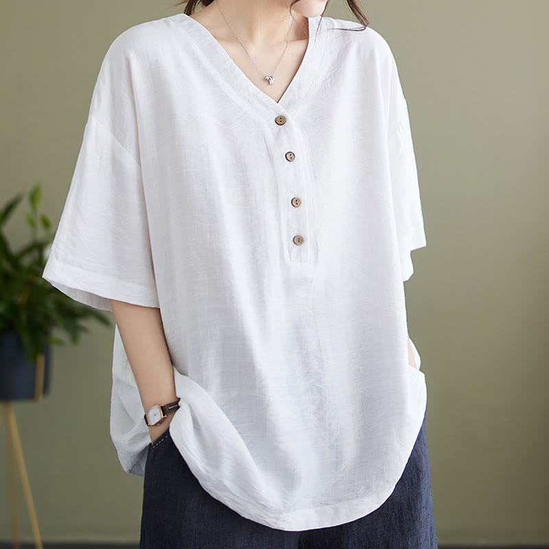 Casual Plain Women's V-Neck Design Half Sleeve Viscose Shirt