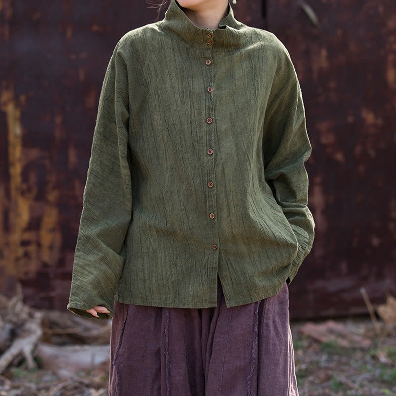 Turtleneck Dyeing Ramie Cotton Chinese Style Cardigan Clothing