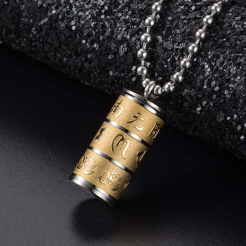 Tibetan Om Mani Padme Hum Lotus Pattern Prayer Wheel Titanium Steel Peace Necklace Pendant