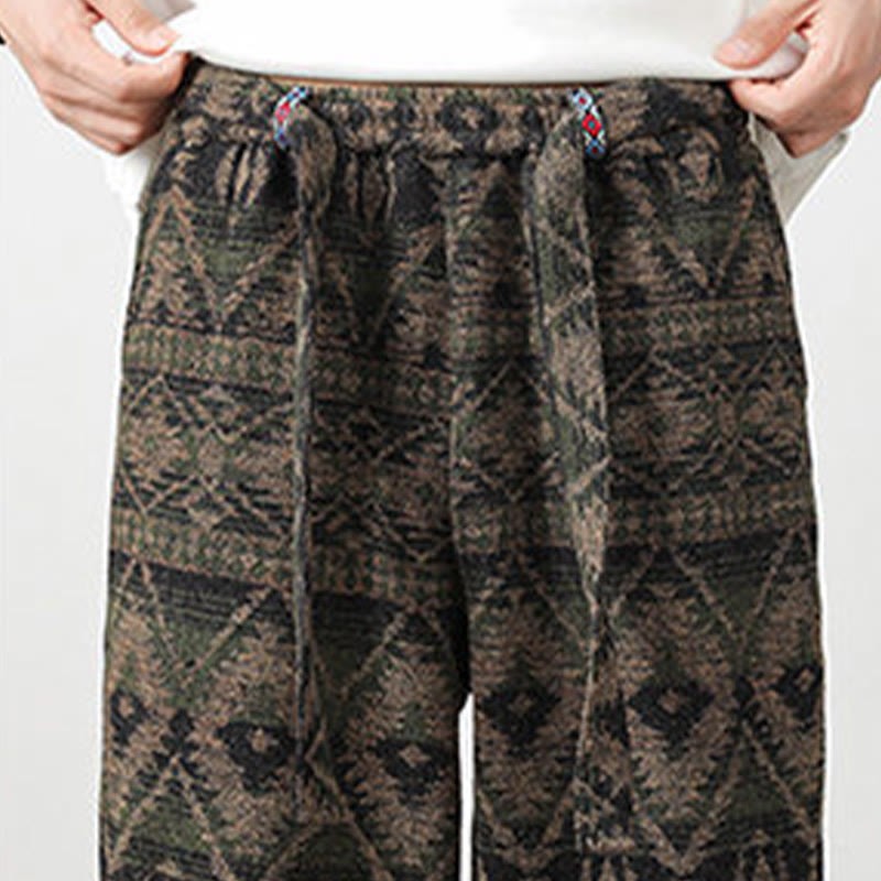 Ethnic Jacquard Knitting Drawstring Men's Pants With Pockets