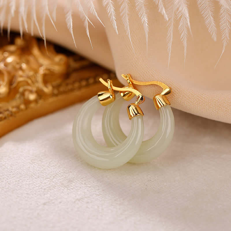 Round Jade Cyan Jade Prosperity Luck Drop Earrings
