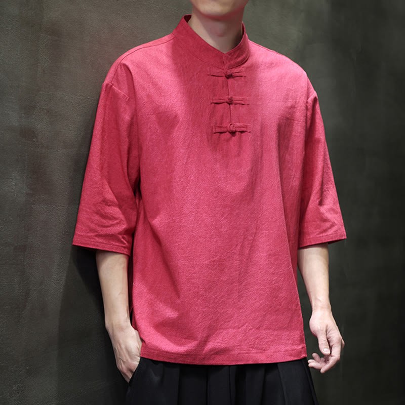 Men's Chinese Frog-Button Tang Suit Half Sleeve Cotton Linen Shirt