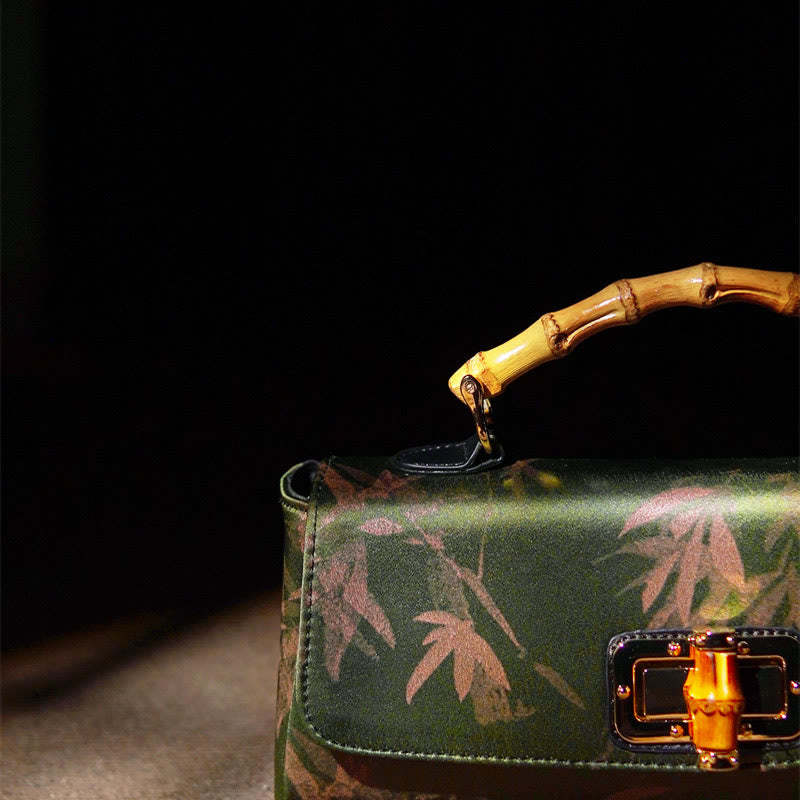 Leaves Branches Bamboo Handle Metal Chain Crossbody Bag Hangbags
