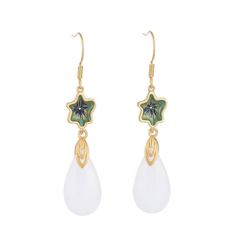 FengShui White Jade Luck Drop Earrings