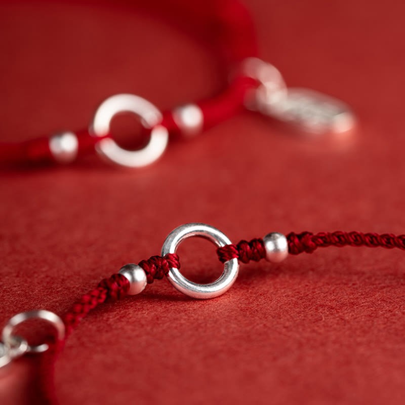 925 Sterling Silver Lucky Fortune Peace Joy Lotus Peace Buckle Red String Bracelet