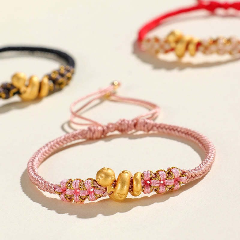 Handmade 999 Sterling Silver Year Of The Snake Red String Heart Peach Blossom Luck Bracelet