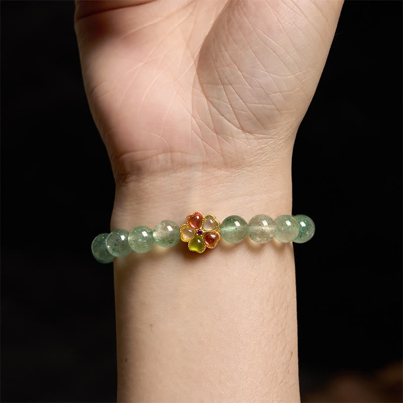 Natural Green Strawberry Quartz Soothing Fu Character Bracelet