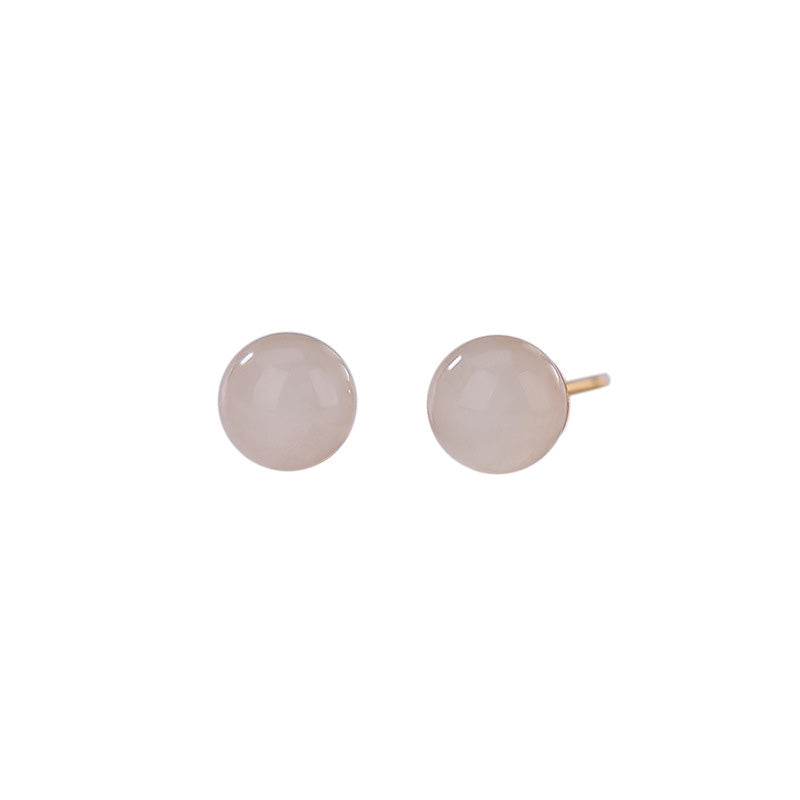 925 Sterling Silver Round White Jade Blessing Stud Earrings