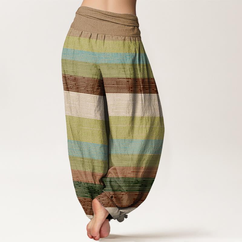 Casual Colorful Horizontal Stripe Pattern Women's Elastic Waist Harem Pants