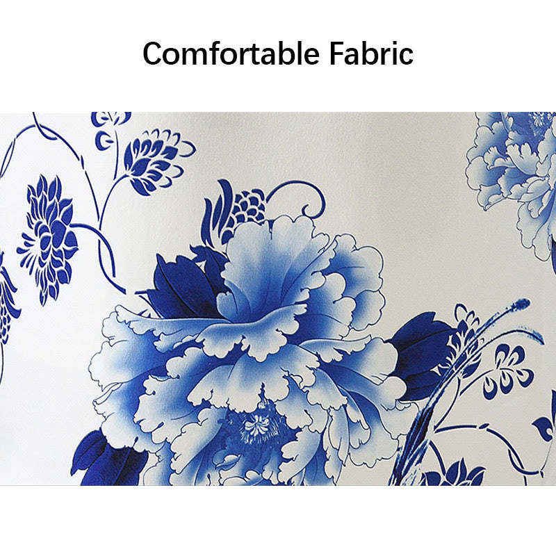 Blue And White Porcelain Color Peony Flower Pattern Cheongsam Dress Women's Qipao Dress