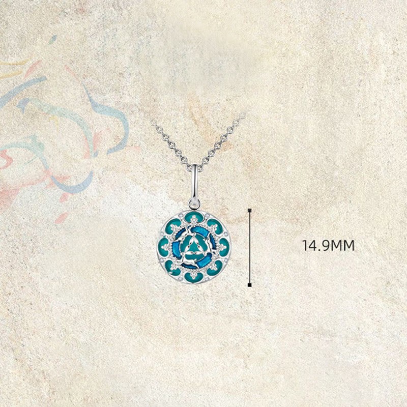 925 Sterling Silver Round Turquoise Three Rabbits Balance Necklace Pendant