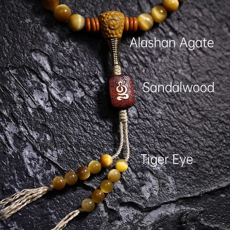 108 Mala Beads Natural Tiger Eye Copper Dorje Protection Tassel Bracelet