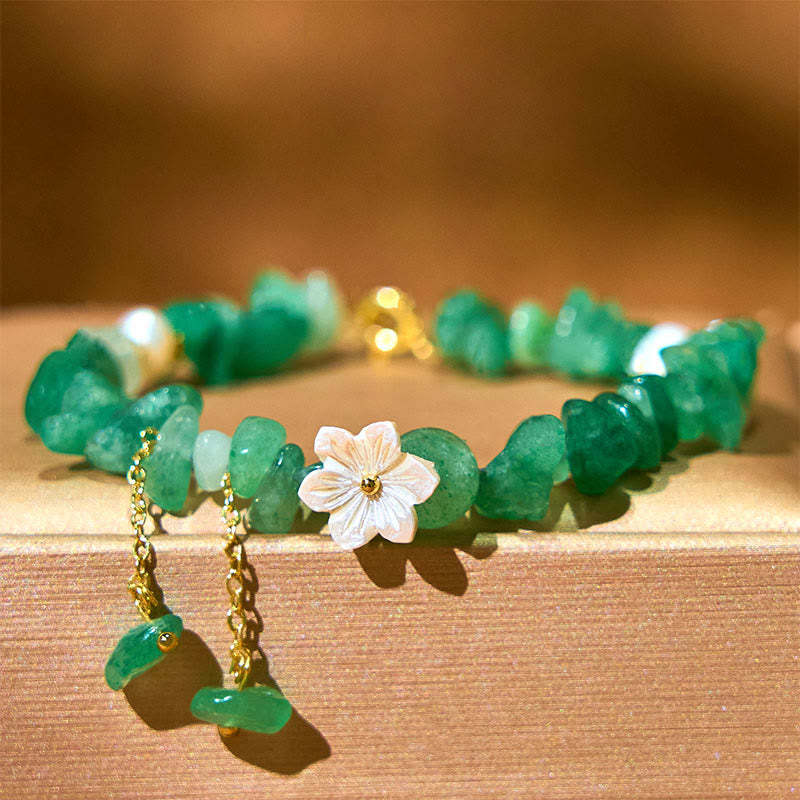 Soothing Love Natural Strawberry Quartz Green Strawberry Quartz Super Seven Crystal Flower Bracelet