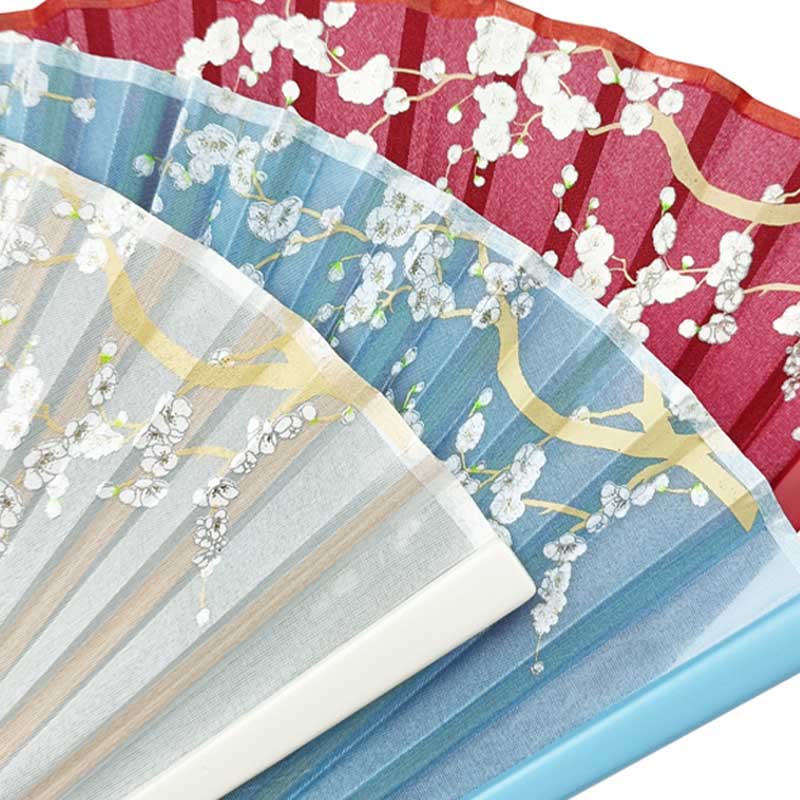 Crane Plum Blossom Handheld Silk Bamboo Folding Fan