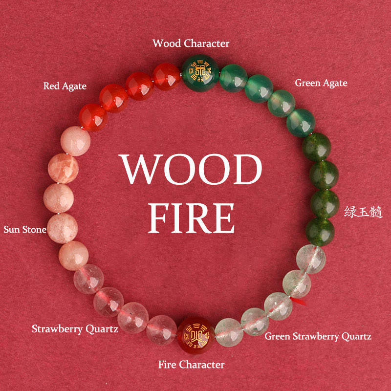 Five Elements Various Agate Crystal Black Onyx Green Chalcedony Aquamarine Wisdom Bracelet
