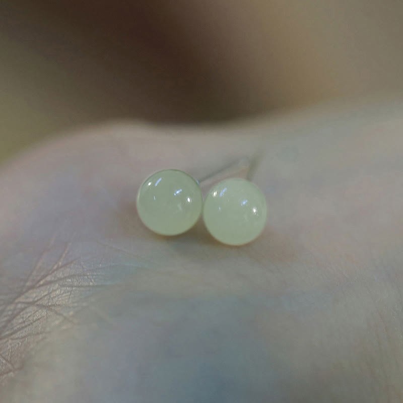 Round Jade Beaded Luck Stud Earrings