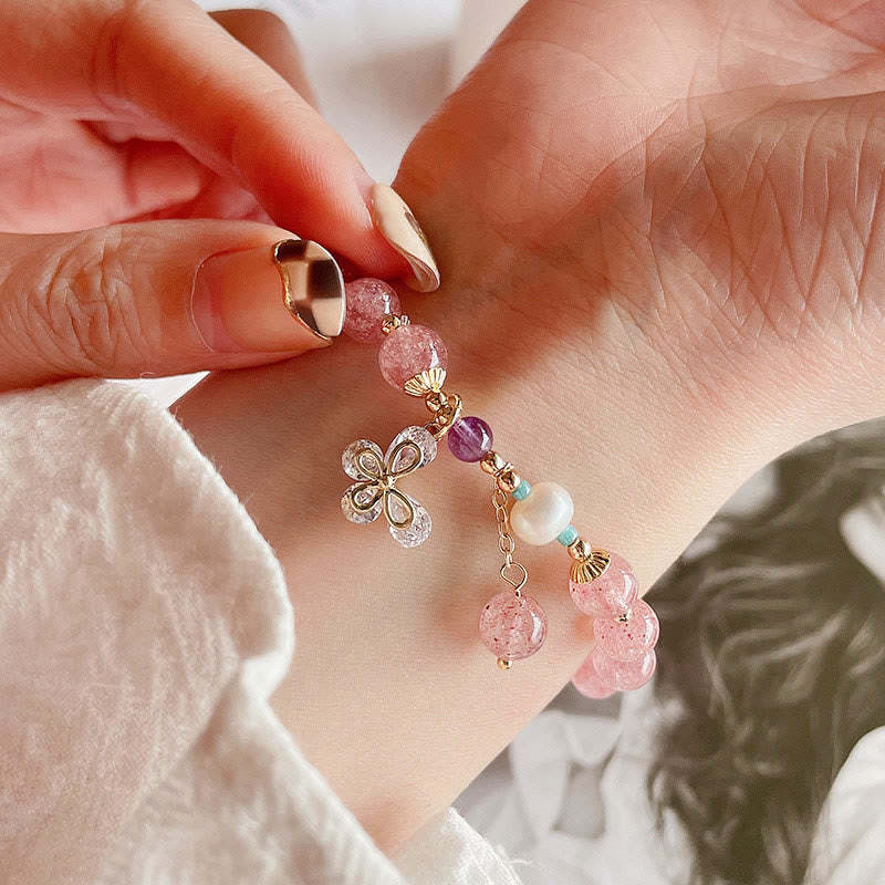Natural Strawberry Quartz Green Strawberry Quartz Butterfly Charm Love Bracelet
