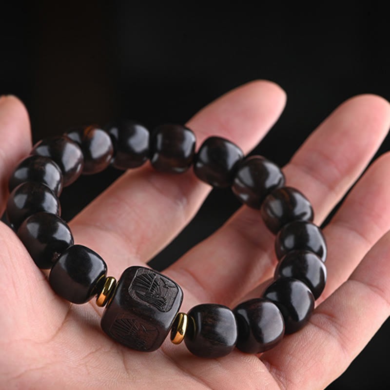 Tibetan Ebony Wood Barrel Beads Lucky And Treasure Balance Bracelet