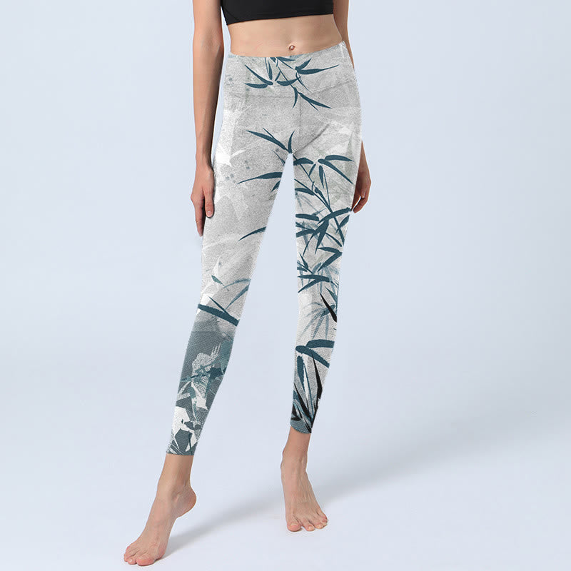 Bamboo Print Gym Leggings Women's Yoga Pants