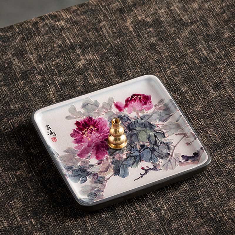 Mountain Lake Flower Leaf Healing Ceramic Plate Tray Stick Incense Burner Decoration