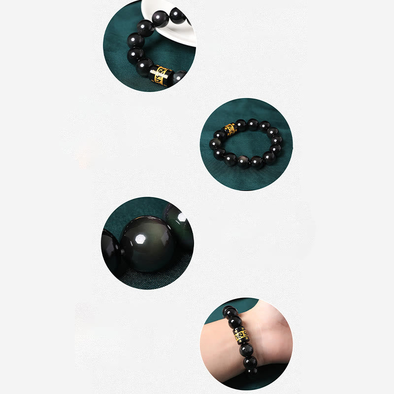 Rainbow Obsidian Om Mani Padme Hum Swastika Positive Bracelet