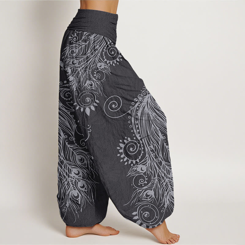 Casual Peacock Design Women's Elastic Waist Harem Pants