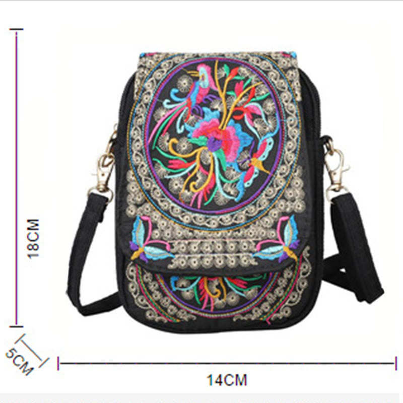 Inula Flower Peony Embroidery Canvas Shopping Purse Handbag Crossbody Bag