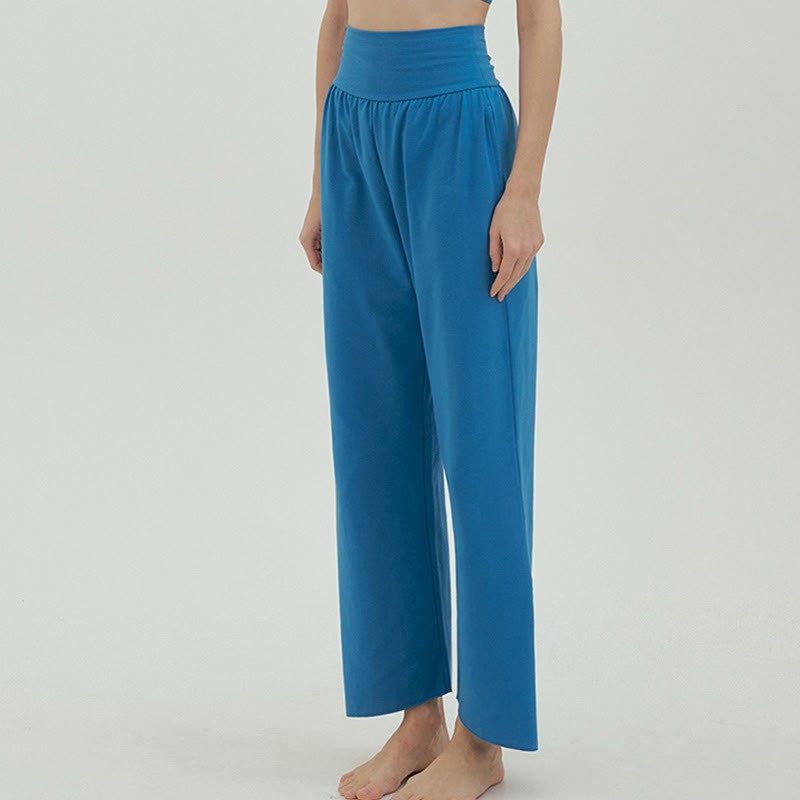 Casual Loose Tie-down Hem Plain High Waist Women's Leica Pants With Pockets