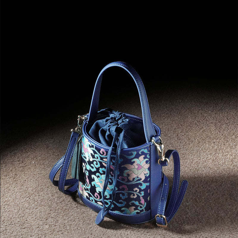 Retro Lotus Entwined Branches Song Brocade Crossbody Bag Hangbags
