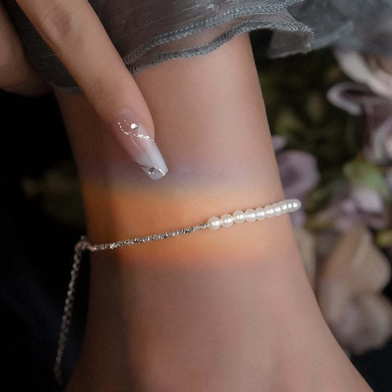 925 Sterling Silver Pearl Beads Protection Anklet