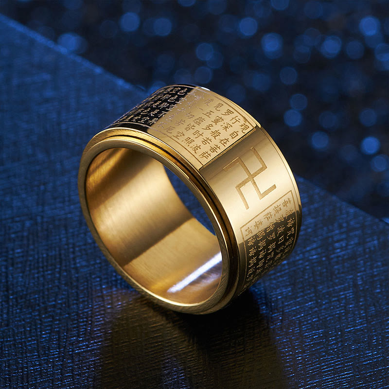 Heart Sutra Swastika Titanium Steel Luck Rotatable Ring