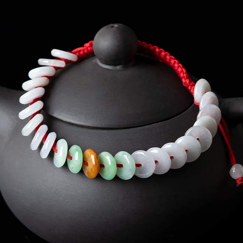 Round Jade Lucky Red String Weave Bracelet