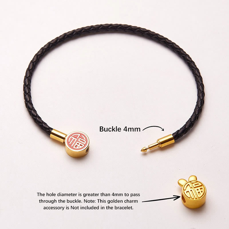 Fu Character Blessing Fortune Leather Buckle Bracelet