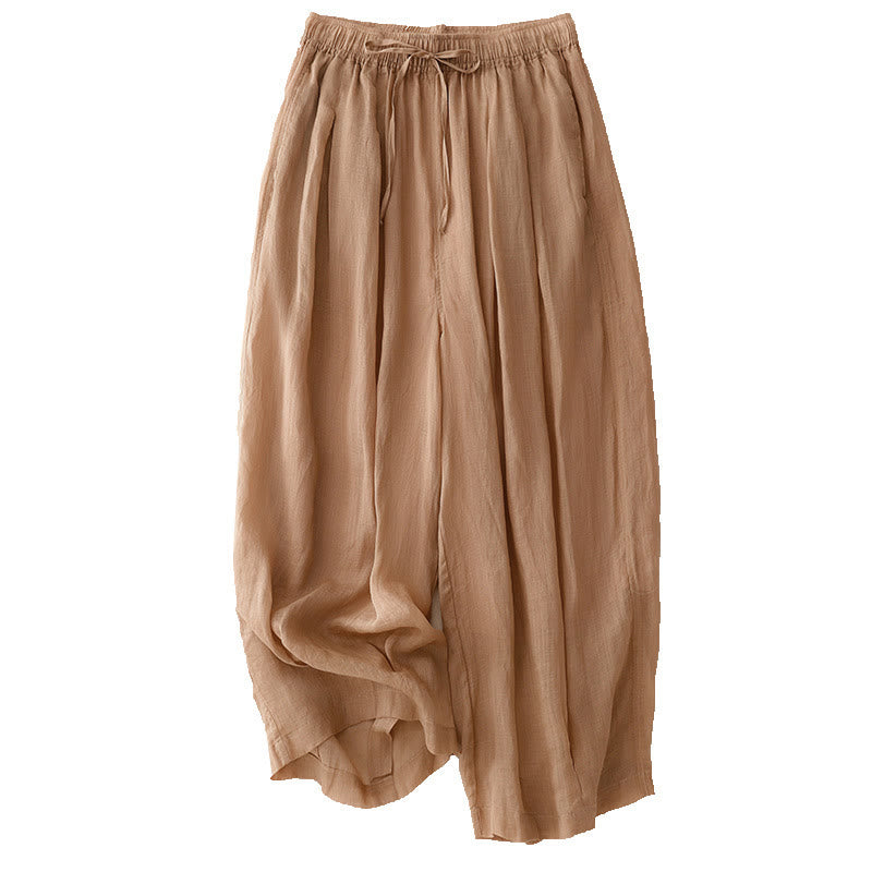 Casual Loose Double Layer 7-8 Length Cropped Pants Women's Cotton Harem Pants With Pockets