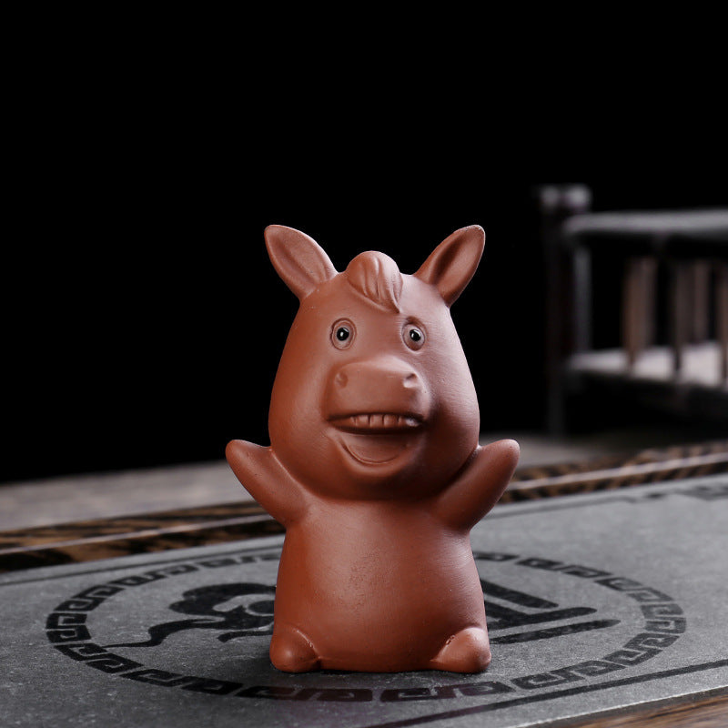 Chinese Zodiac Purple Clay Wealth Ceramic Tea Pet Home Figurine Decoration