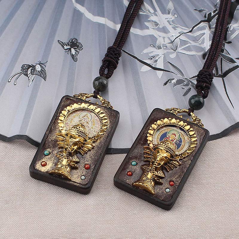 Ebony Wood Elephant God of Fortune mystic zen Blessing Necklace String Pendant