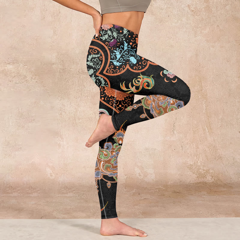 Mandala Auspicious Clouds Print Gym Leggings Women's Yoga Pants